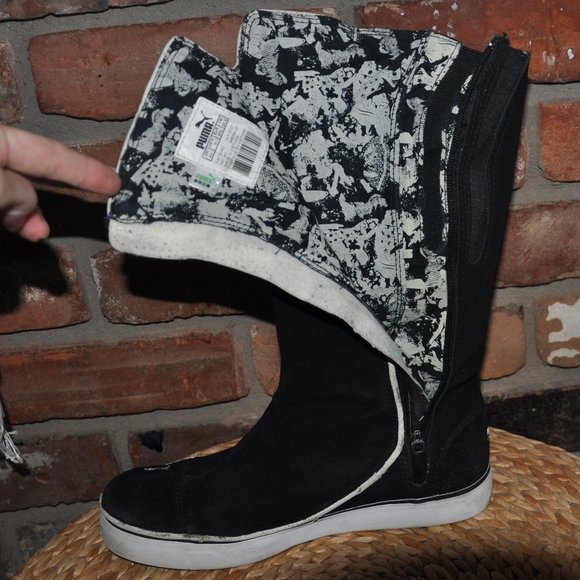 Puma Black & White Suede Tall Calf Zip-up High Top Sneaker Boots US 7, EUR 37.5 - Picture 10 of 12